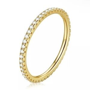 Gold 925 Sterling Silver Simulated Diamond Stackable Ring Eternity Band